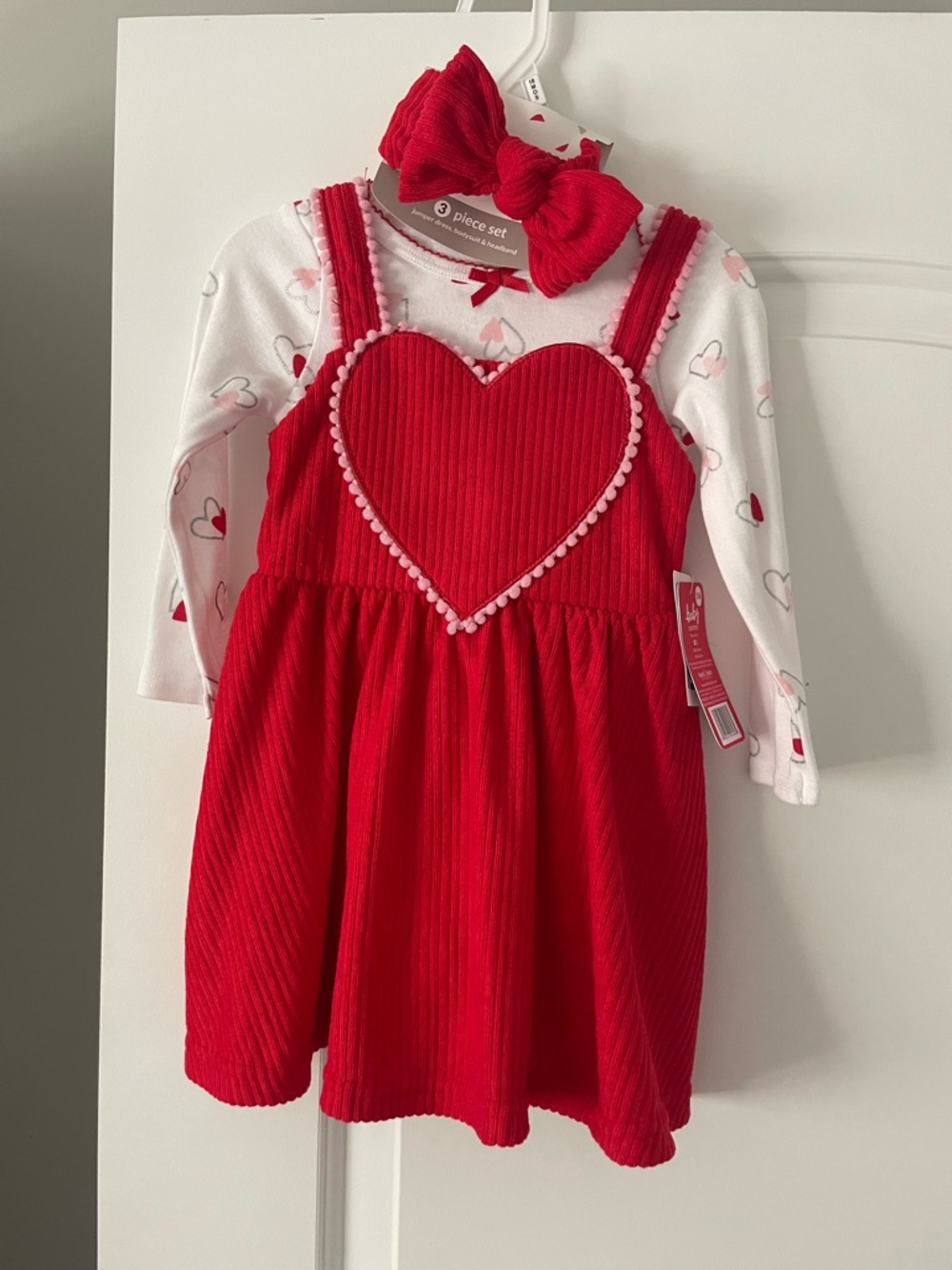 Girls Red Heart Jumper Dress & Top Set Size 18 months